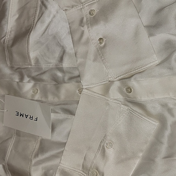 $348 NWT FRAME Washable Silk Boyfriend Shirt In Offwhite Size Small OVERSIZED - Picture 4 of 4